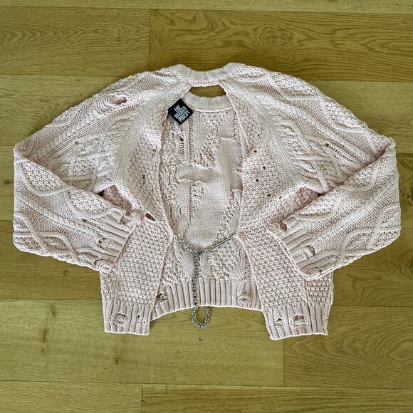 The Ragged Priest - Open Back Distressed Cable Knit Sweater in Light Pink - Picture 3 of 4
